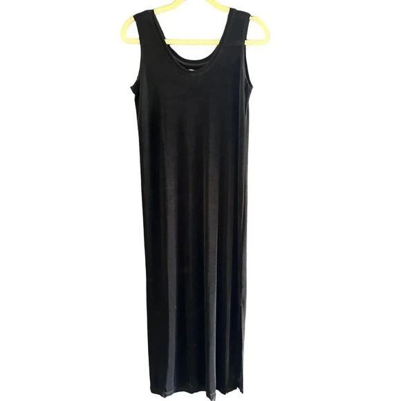 Flax Solid Black Sleeveless Scoop Neck Jersey Shift Midi Dress‎ Size Small - Picture 1 of 5